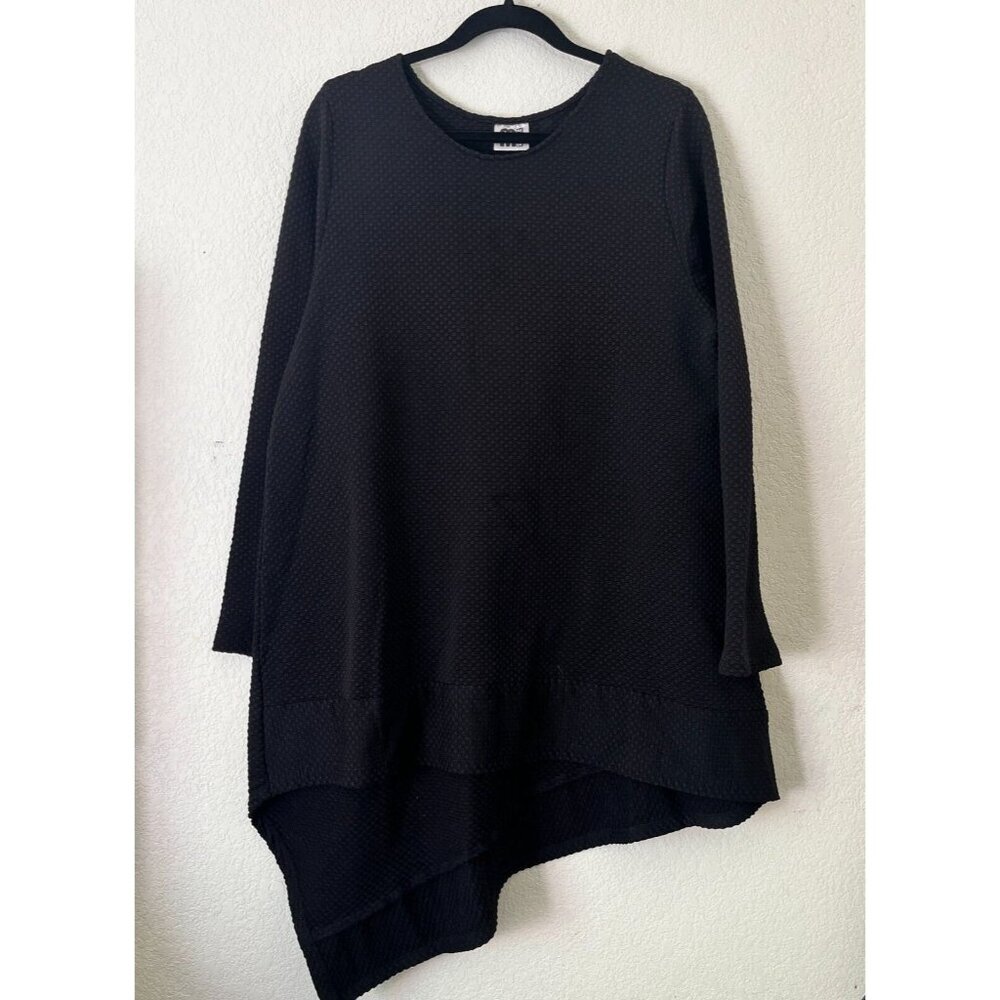 M Square Womens Black Textured Long Sleeve Tunic Top/Dress Asymmetric hem